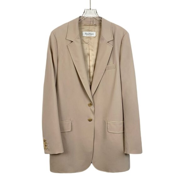 Max Mara Womens Khaki Wool Blend Long Sleeve Blazer Jacket Size L Made In Italy
